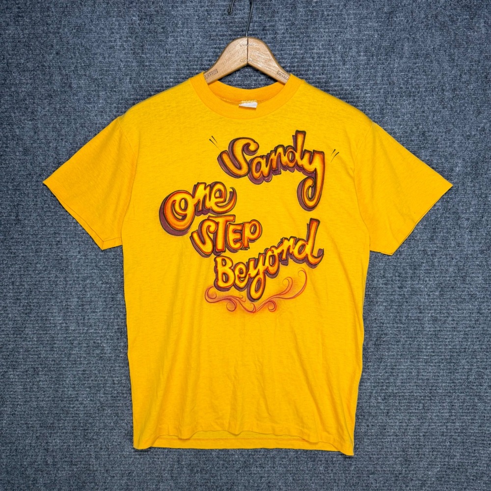 VTG 1976 Roach Corvette T-Shirt Yellow "Sandy One Step Beyond" Airbrushed Tee